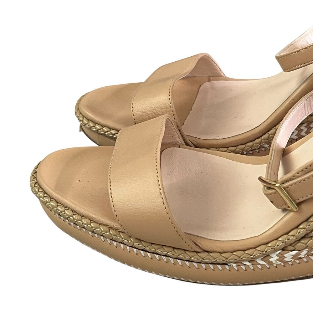 Oscar de la Renta Leather Wedge Sandal ITALY Size 40 US 10 Wrap Ankle Strap Nude - Picture 8 of 15